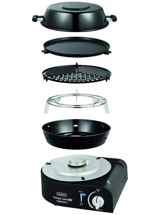 Cadac Safari Chef Compact 30 Portable Gas BBQ - All cooking surfaces