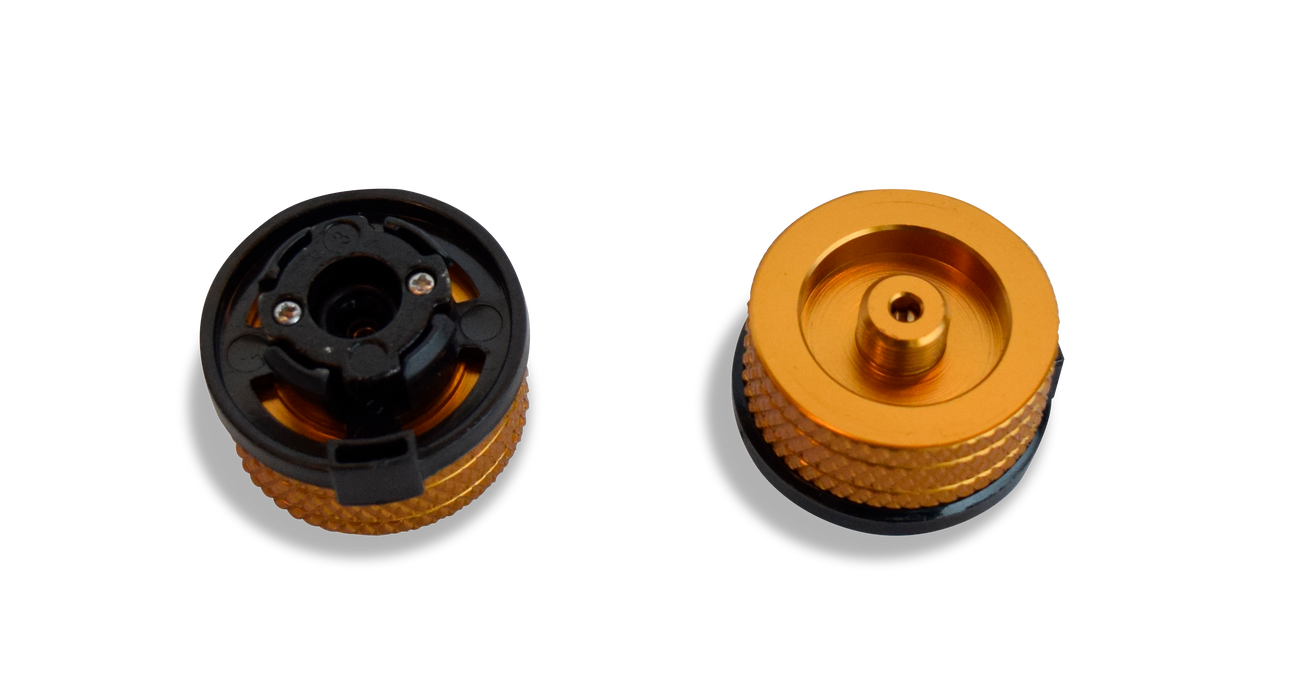 Cadac Bayonet Cartridge Adaptor feature image showing the adaptor showing top and bottom angle