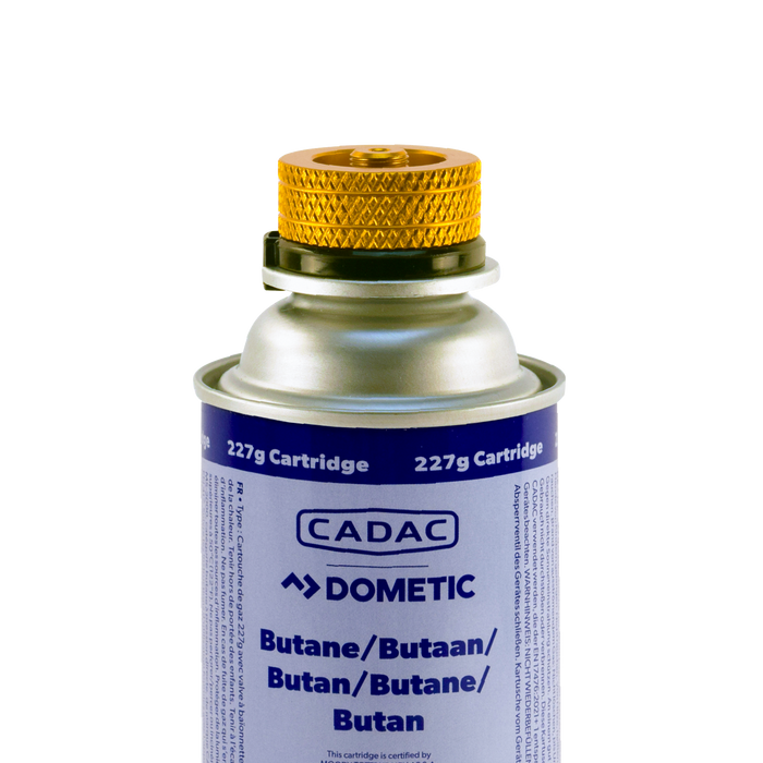 Cadac Bayonet Cartridge Adaptor feature image showing the adaptor on top of 227g uno cartridge