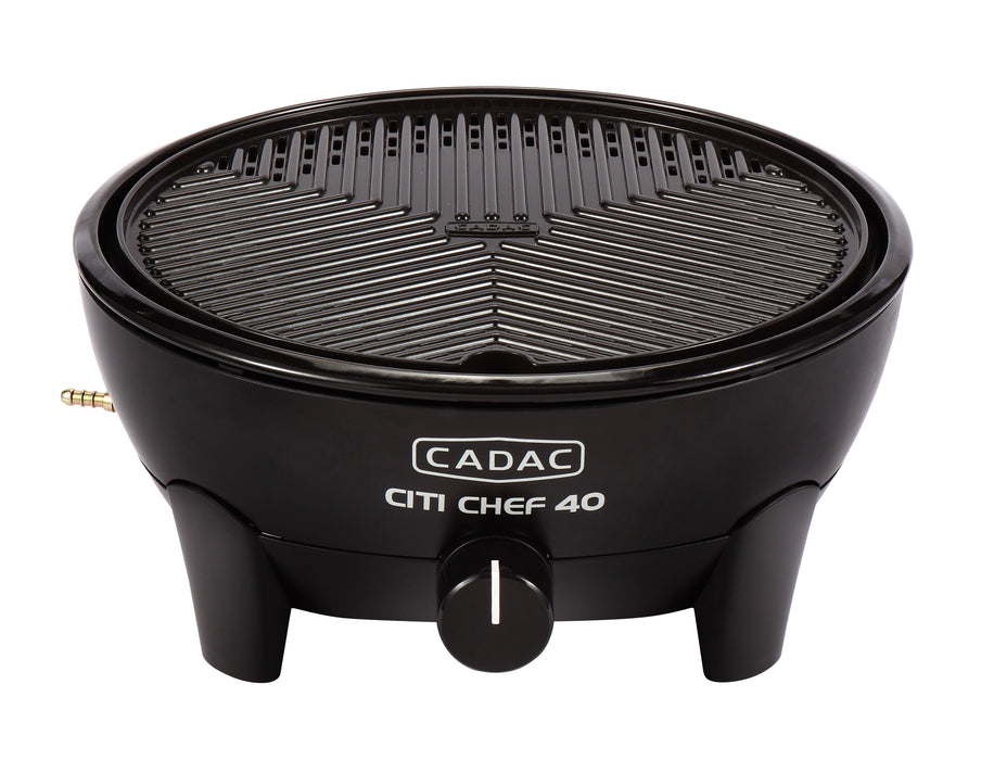Cadac Citi Chef 40 Black - Urban & Camping Gas BBQ feature image with grill on and no lid