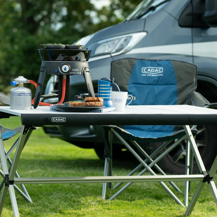 Cadac Safari Chef 2 Pro QR BBQ on table lifestyle image 