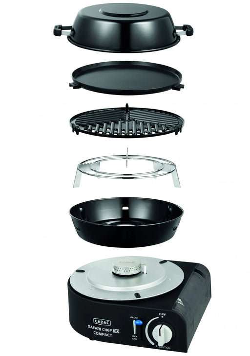 Cadac Safari Chef Compact 30 Portable Gas BBQ - All cooking surfaces