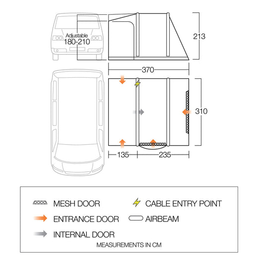 Vango Kela Pro Air Drive Away Awning - Low layout floor plan image