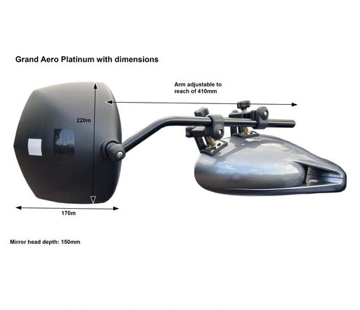 Milenco Aero Platinum Towing Caravan Mirror Twin Pack (BMW X Series, Landrover/Rangerover) image showing dimensions  of mirror