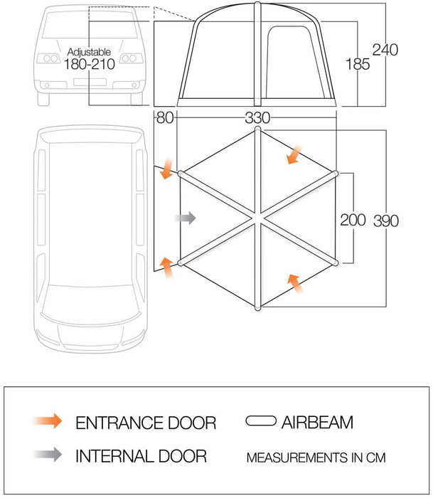 Vango Airhub Hexaway Pro Drive Away Awning Low - Cloud Grey layout image