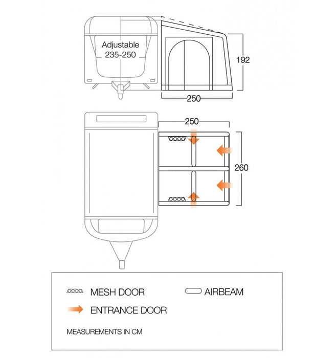 Vango Balletto Air 260 Inflatable Air Caravan Awning Floor plan