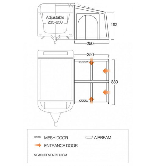 Vango Balletto Air 330 Inflatable Caravan Porch Awning floorplan