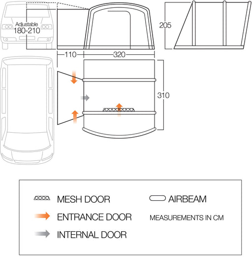Vango Cove Air TC Inflatable Drive Away Awning Grey - Low layout image floorplan