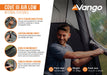 Vango Cove III Air Inflatable Drive Away Awning Smoke Grey - Low internal feature infographic tension band stystem, lantern hanging points, sewn in groundsheet and toggled privacy curtains