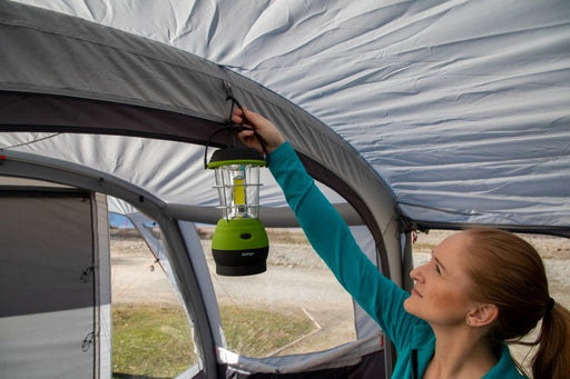 Vango Lunar 250 ECO Recharge USB Lantern person hanging up lantern
