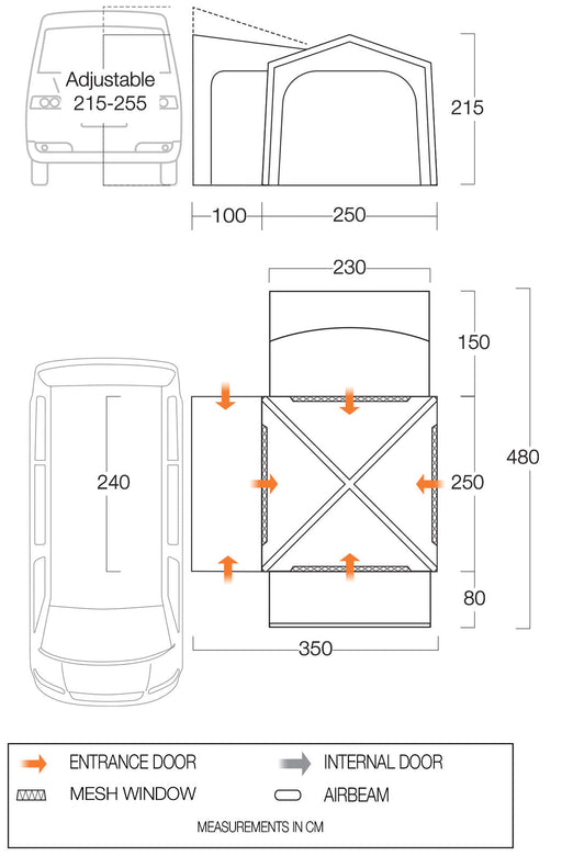 Vango Versos Air Inflatable Cloud Grey Drive Away Awning - Mid floorplan layout image